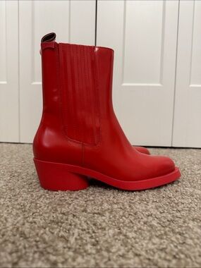 Camper Red Leather Ankle Boots